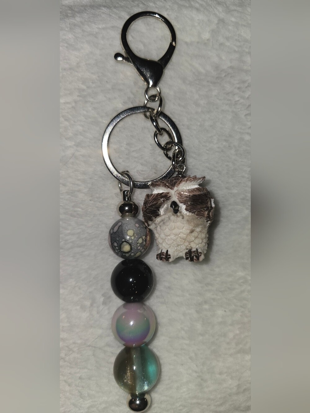 White, Black & Brown Keychain/Bag Charm - Owl